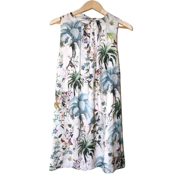 H&M summer floral Peplum tropical dress bird print macaws & butterflies Size 12 - Picture 7 of 14